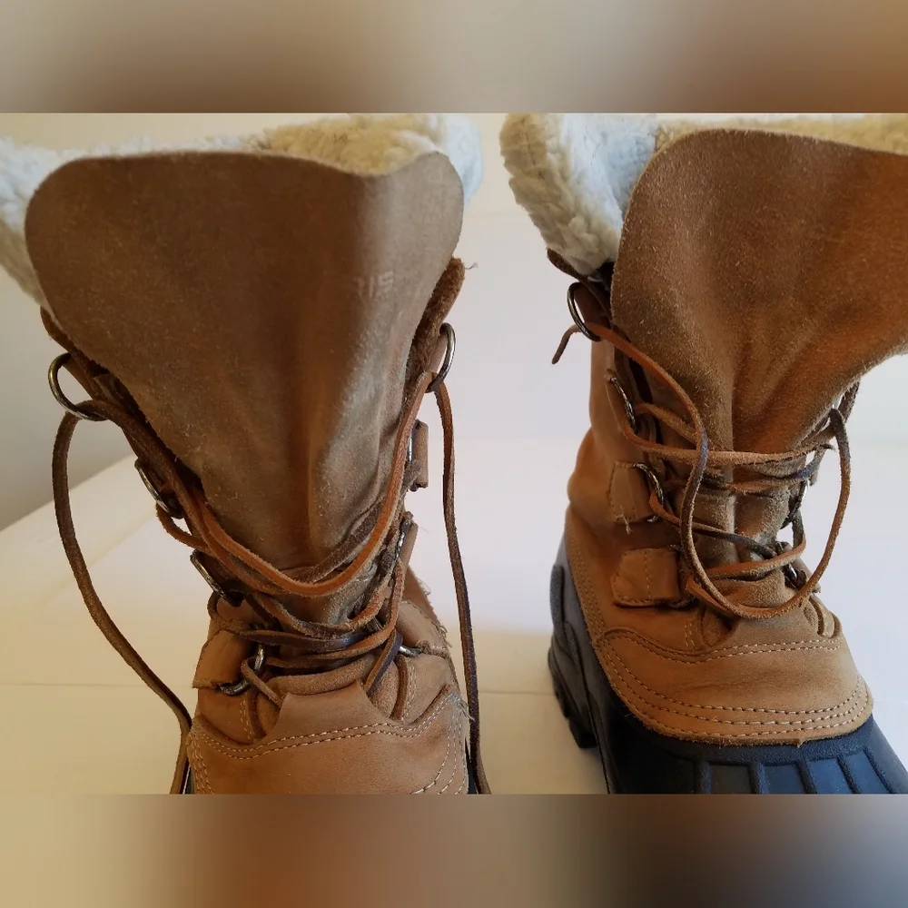 Polaris Men's Leather Insulated Boots Lined Sherpa Trim Size 8 Black Tan